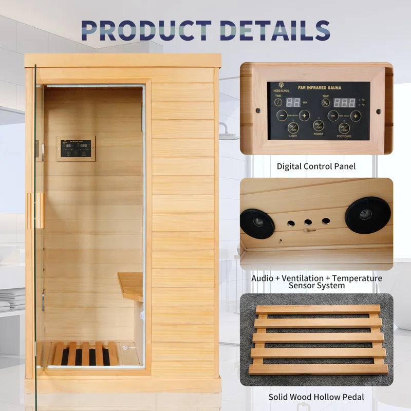 Far Infrared Sauna Home Sauna Spa Room Low-Emf Canadian Hemlock Wood 800W Indoor Saunas