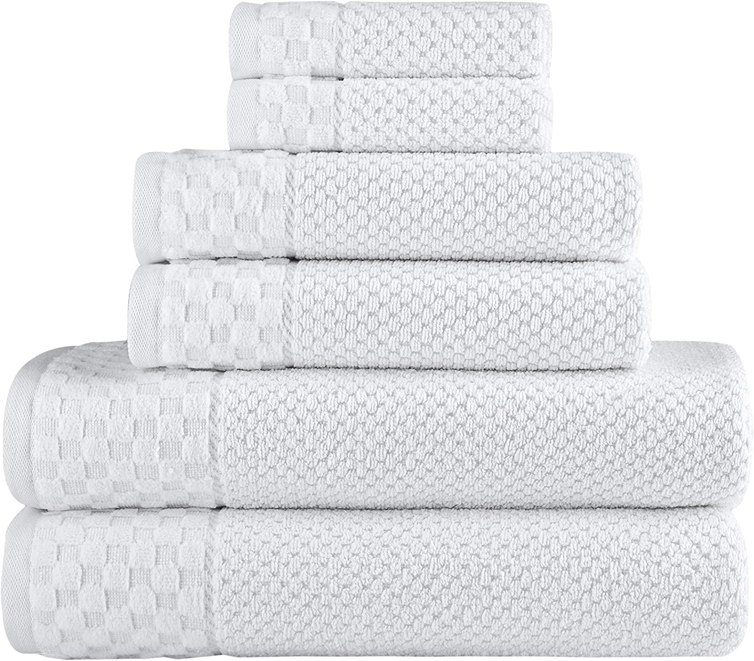 - Soft Textured and Quick Dry - 6 Piece Luxury White Towels for Bathroom - 100% Turkish Cotton - 2 Bath Towels, 2 Washcloths and 2 Hand Towels Set