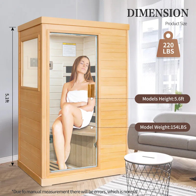 Far Infrared Sauna Home Sauna Spa Room Low-Emf Canadian Hemlock Wood 800W Indoor Saunas