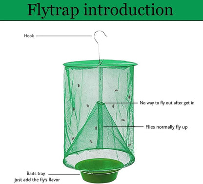 Ranch Fly Trap Outdoor Hanging | Reusable Fly Trap | Food Bait Flay Catcher Cage for Indoor or Outdoor Family Farms, Park (3 Pack)