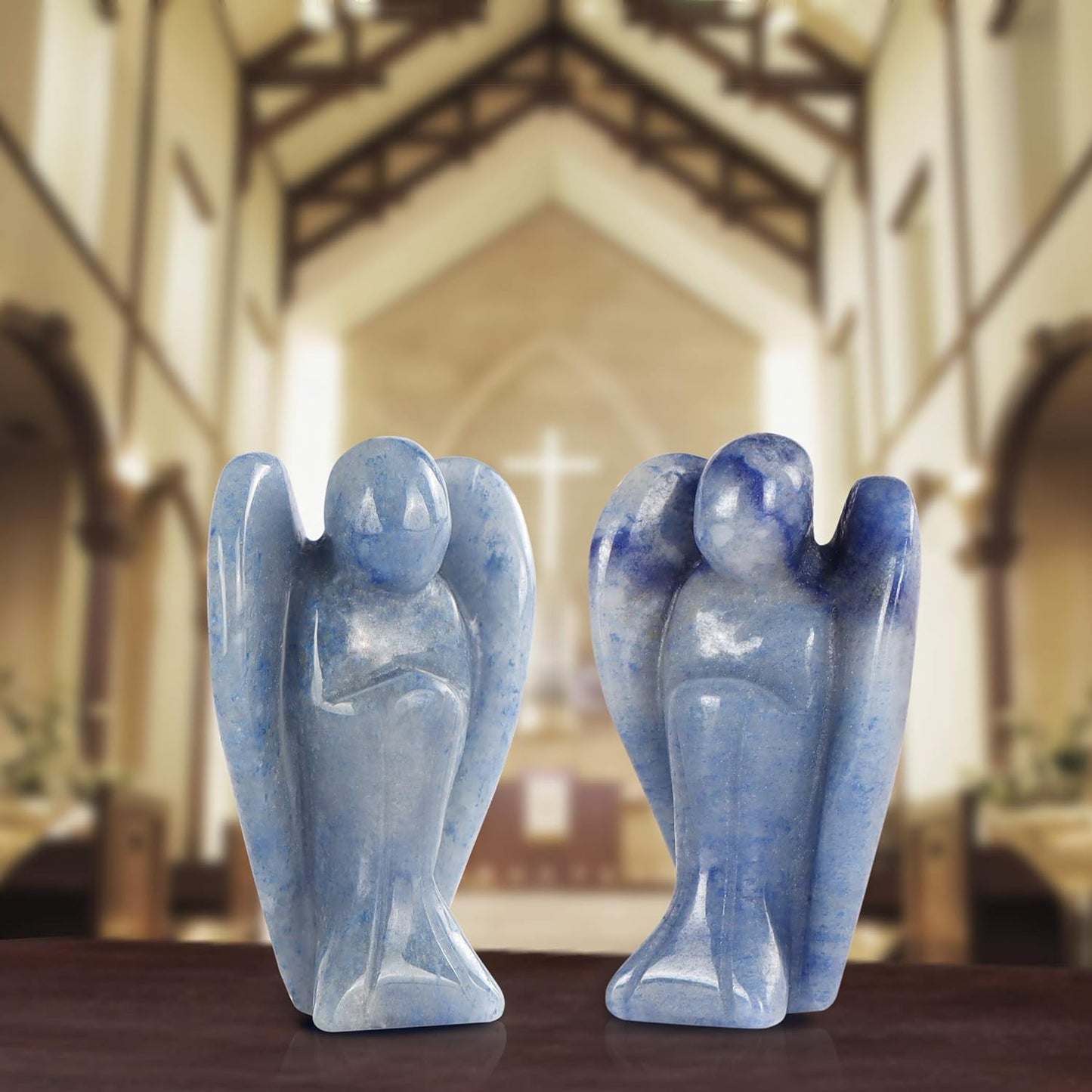 2" Blue Aventurine Crystal Guardian Angel Stone Figurines Carved Gemstone Pocket Angel Healing Statue for Bedroom Living Room Car Office Home Decor