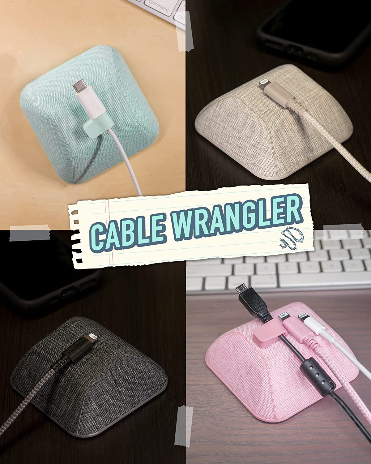 Magnetic Cord Holder - Cable Wrangler Organizer with Magnet Clips for Charger Management on Desktop, Nightstand, or Side Table - No. 2 Pencil Gray