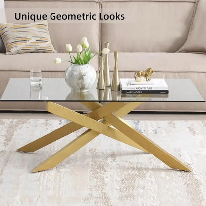 Coffee Tables Tempered Glass Top and Metal Tubular Leg Coffee Tables for Living Room Gold Cafe Table 47.3”Lx23.6”Wx18.1”H Center