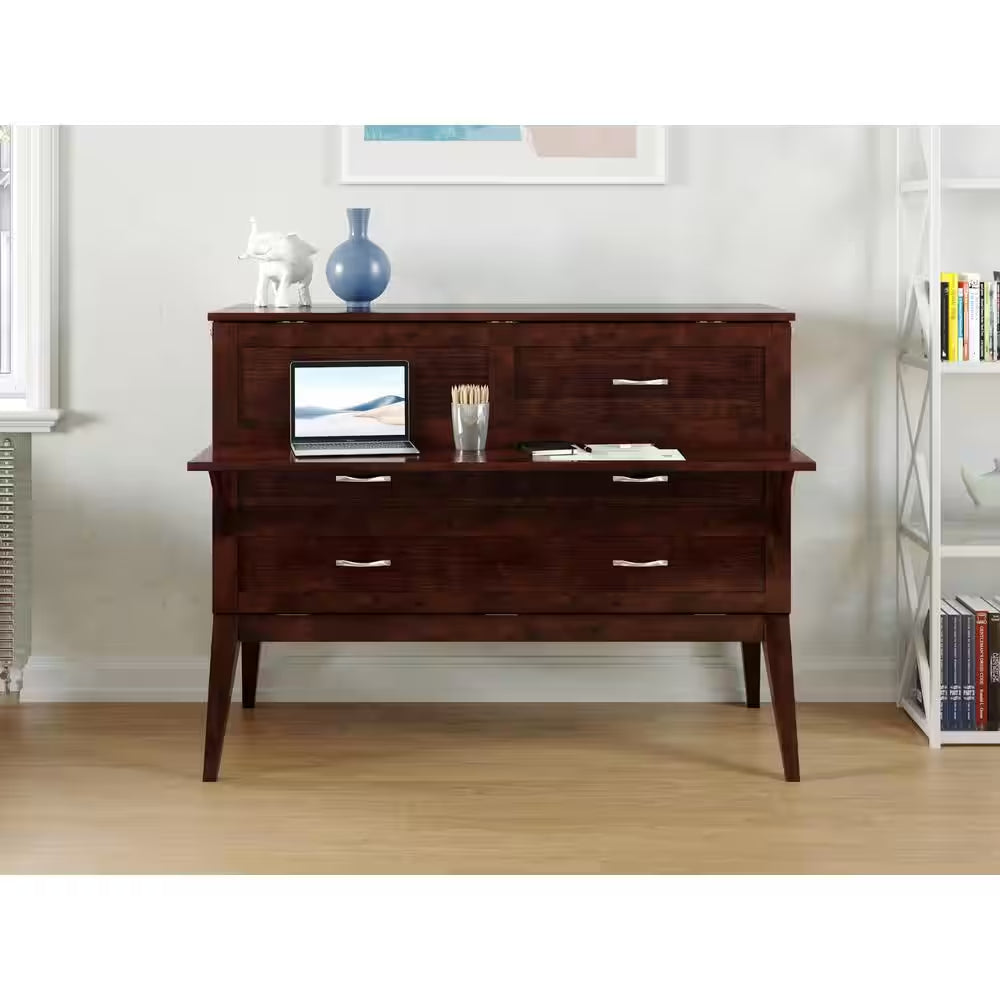 Northampton Walnut Solid Wood Frame Full Size Murphy Bed Desk with Mattress