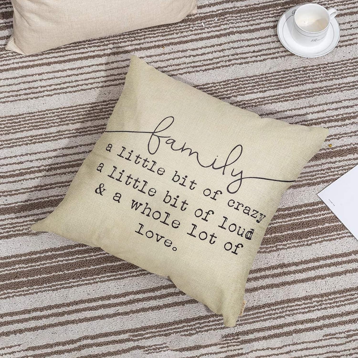 Family a Little Bit of Crazy Decorative Throw Pillow Covers, Farmhouse Quote Home Rustic Decorations, Christmas Inspirational Gifts Winter Cotton Linen Cushion Case Decors for Sofa Couch 18 × 18