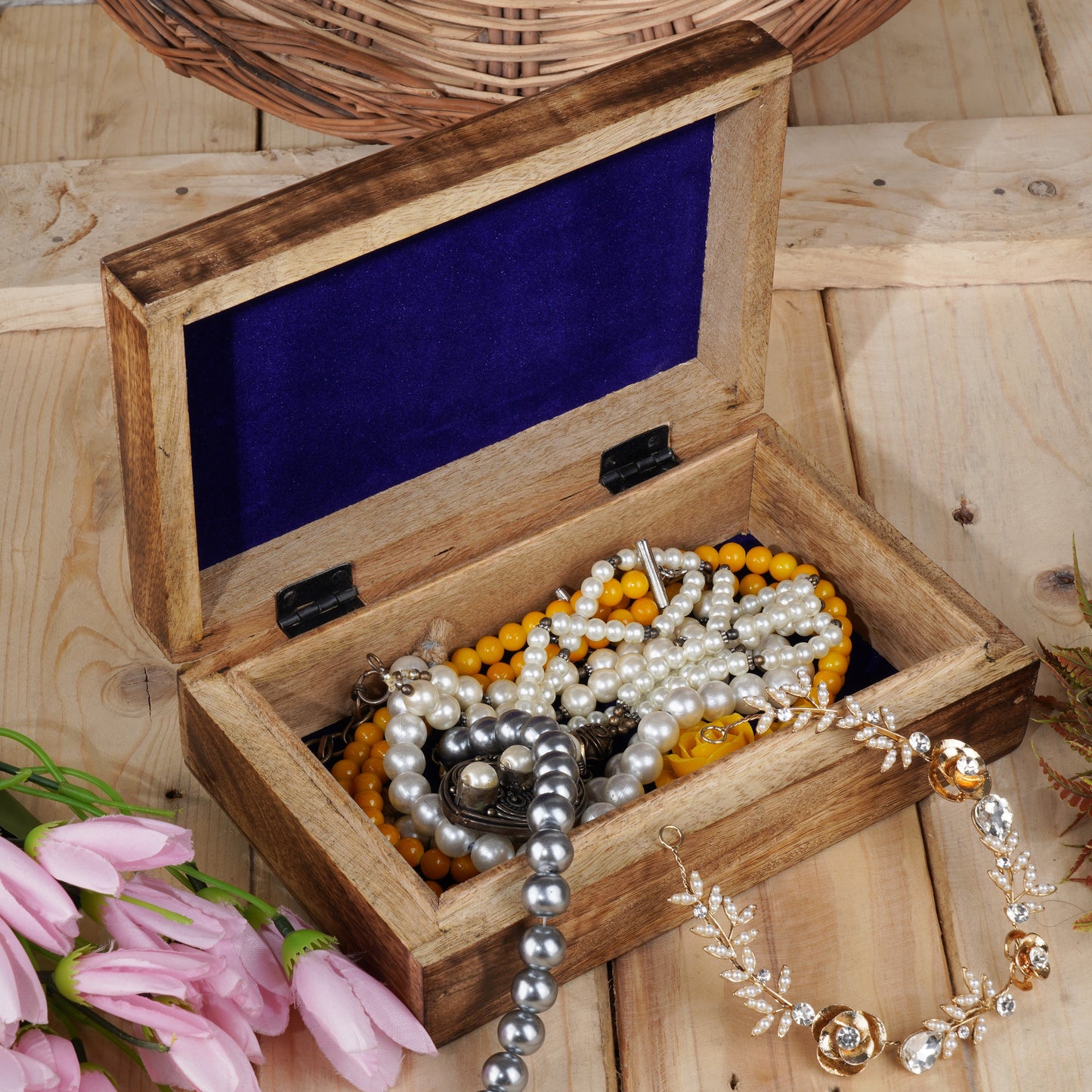 Wood Handcrafted Jewelry Storage Box Treasure Chest Keepsake Travel Organizer Trinket Case Remote Holder