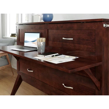 Northampton Walnut Solid Wood Frame Full Size Murphy Bed Desk with Mattress