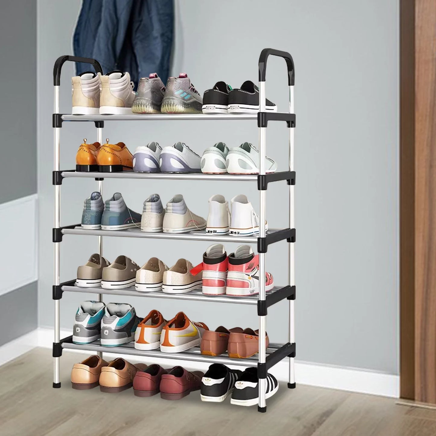 9 Tier Shoe Rack, 27 Pairs Shoes Storage Cabinet Organizer Shelf with Cover for Closet Entryway, Gray