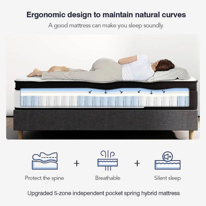 12-Inch King Size Hybrid Mattress in a Box, Pocketed Innerspring and Memory Foam Mattress, Medium Firm with Pillow Top, Supportive