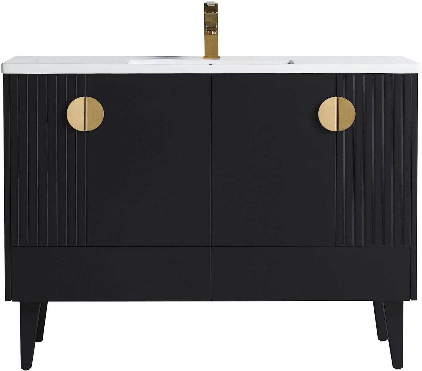 Venezian Collection - 48" Single Black Bathroom Vanity, Brass Handles.