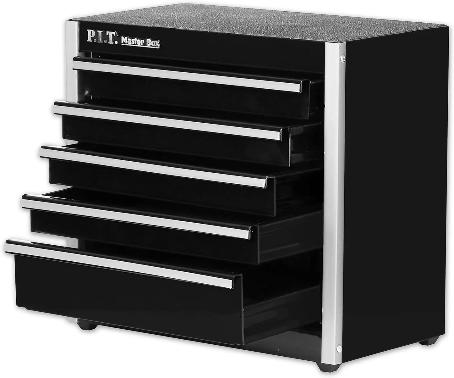 P.I.T. Mini Black Tool Box, Portable 5-Drawer Micro Roll Cab Steel Tool Box with Liner, Black Small Tool Case for Tools Storage,