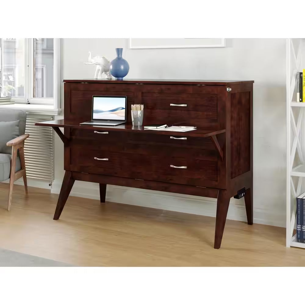 Northampton Walnut Solid Wood Frame Full Size Murphy Bed Desk with Mattress