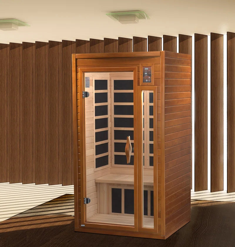 Barcelona 1 - Person Bluetooth Compatible FAR Infrared Sauna with Remote Control in Hemlock