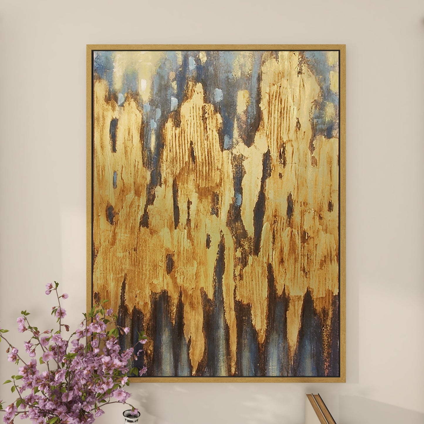 36" X 47" Abstract Framed Wall Art with Gold Frame, by