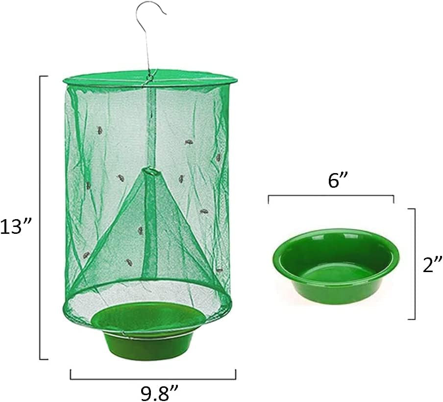 Ranch Fly Trap Outdoor Hanging | Reusable Fly Trap | Food Bait Flay Catcher Cage for Indoor or Outdoor Family Farms, Park (3 Pack)