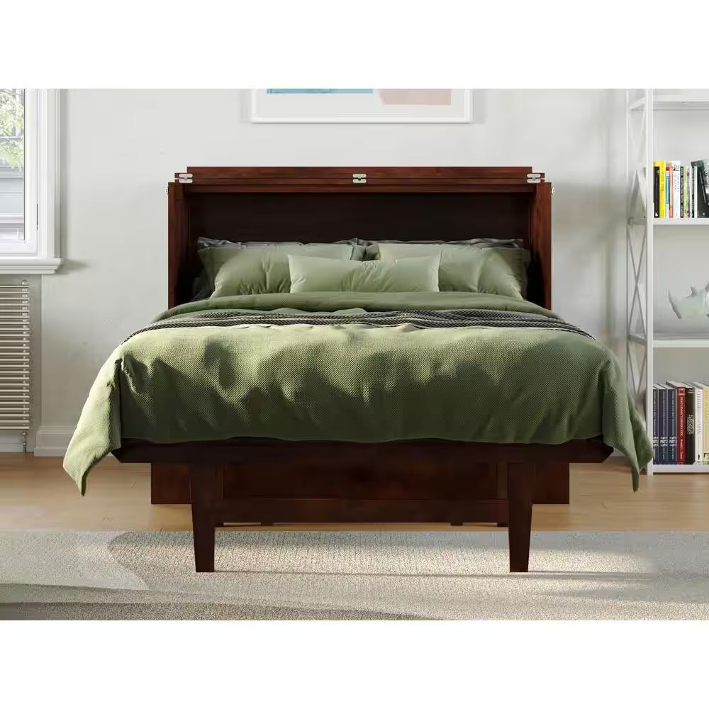 Northampton Walnut Solid Wood Frame Full Size Murphy Bed Desk with Mattress