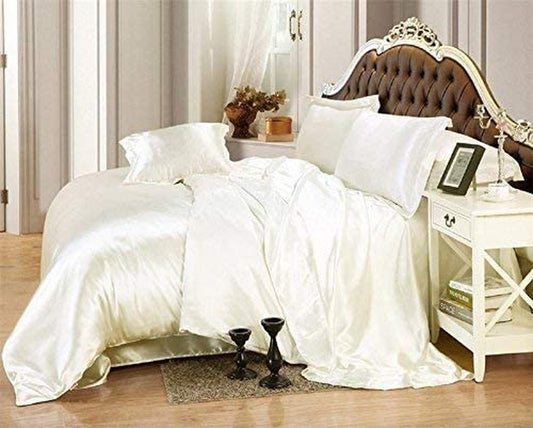 Bed Sheet Set - Hotel Luxury Ultra Soft Easy Care Silky Satin 4 Piece Bed Sheet Set with 15" Deep Pocket - Wrinkle Resistant - Queen, Ivory