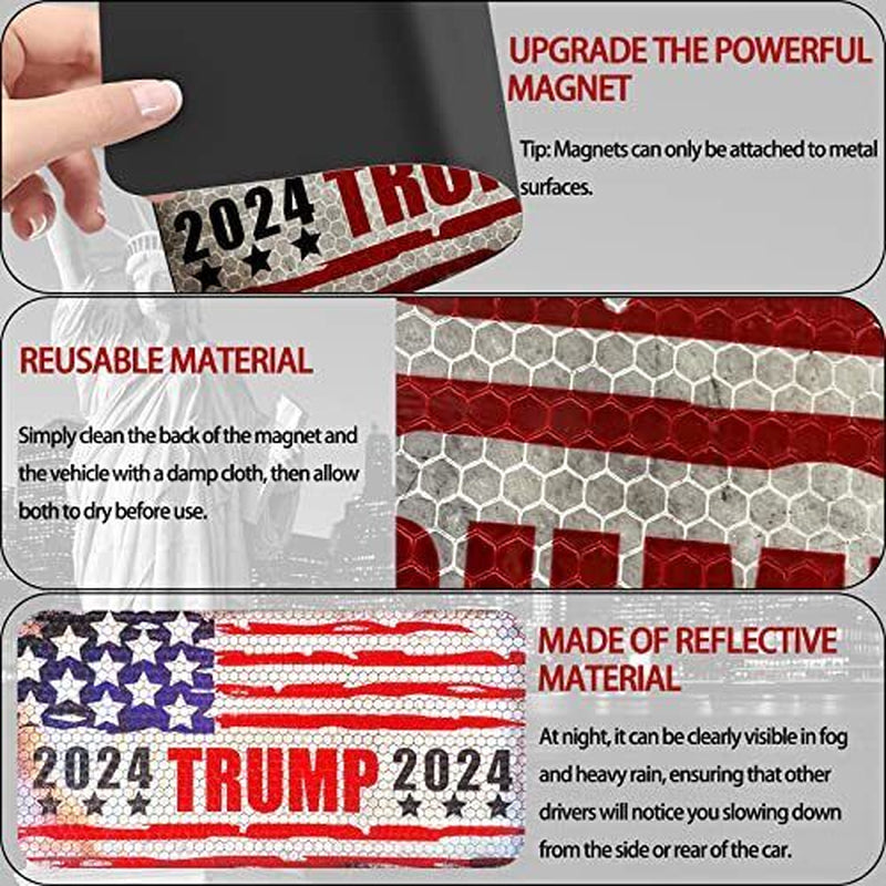 3 Reflective American Flag Car Magnets, Car Magnets of Different 2024 Trump