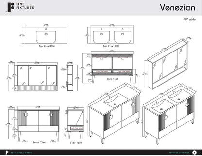 Venezian Collection - 48" Single Black Bathroom Vanity, Brass Handles.