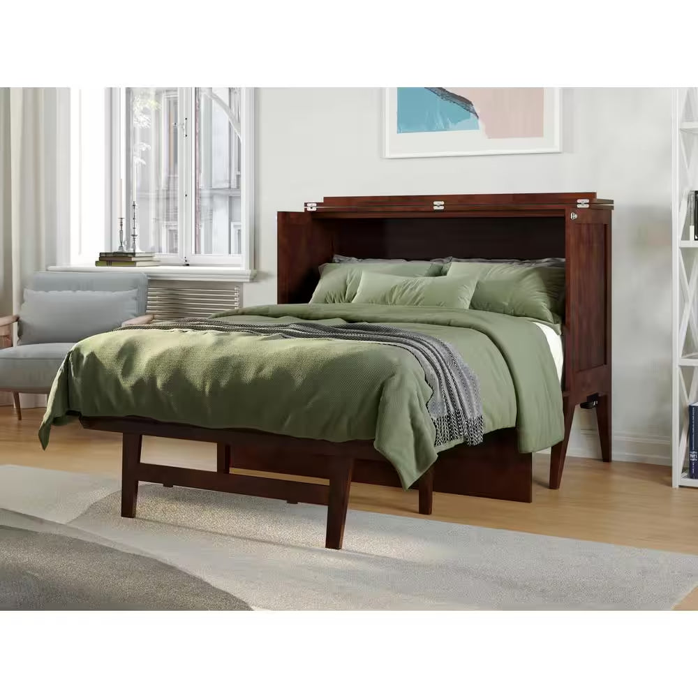 Northampton Walnut Solid Wood Frame Full Size Murphy Bed Desk with Mattress