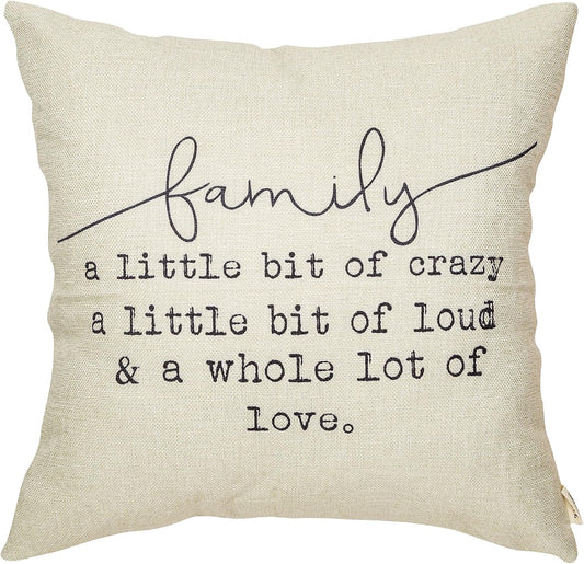 Family a Little Bit of Crazy Decorative Throw Pillow Covers, Farmhouse Quote Home Rustic Decorations, Christmas Inspirational Gifts Winter Cotton Linen Cushion Case Decors for Sofa Couch 18 × 18