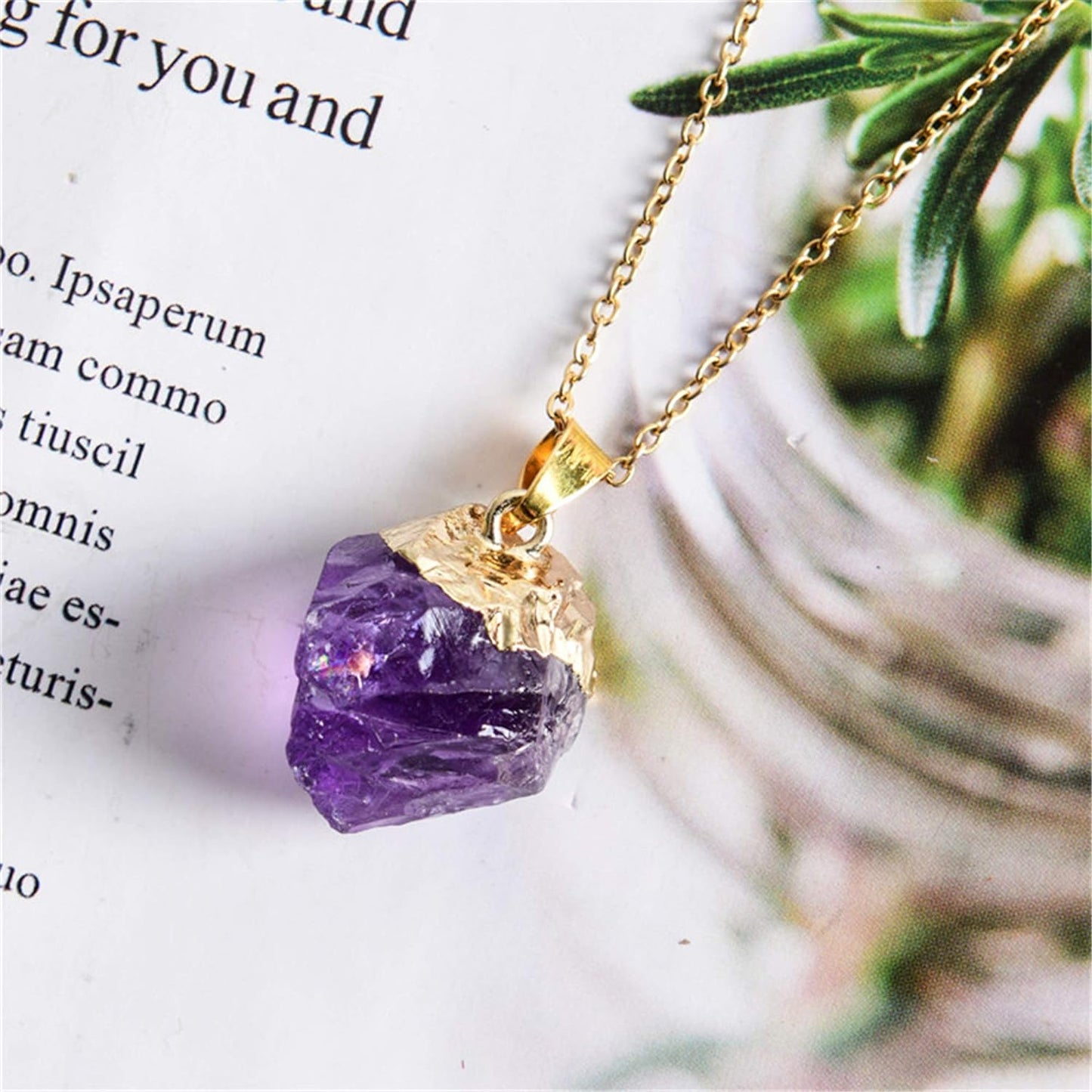 Natural Raw Stone Healing Crystal Necklace Wire Wrapped Pendant for Womens Ladies