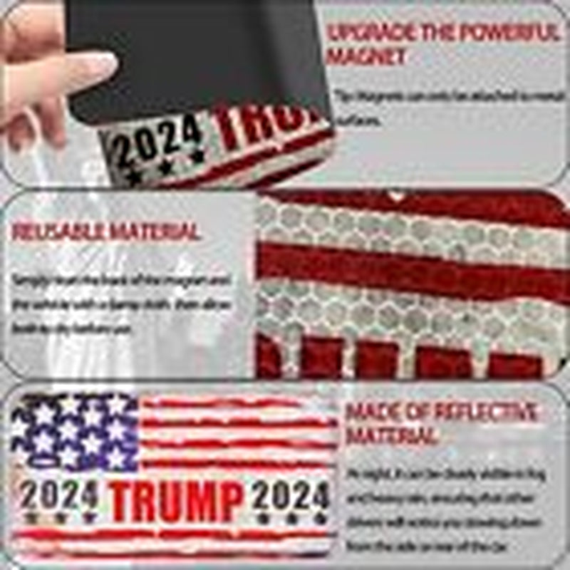 3 Reflective American Flag Car Magnets, Car Magnets of Different 2024 Trump