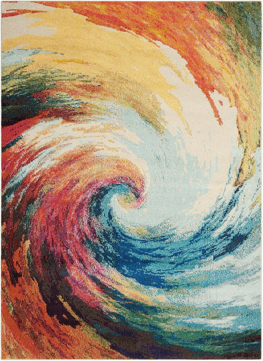 Celestial Modern Bohemian Wave Multicolored Area Rug 5 Feet 3 Inches by 7 Feet 3 Inches, 5'3" X 7'3"